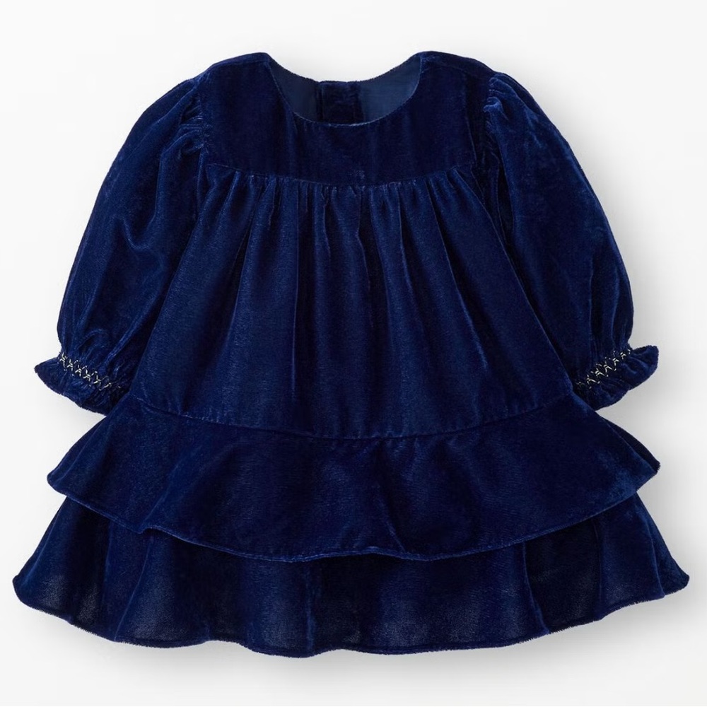 Like New Hanna Andersson Baby Girl Blue Velvet Dress Size 3-6 months